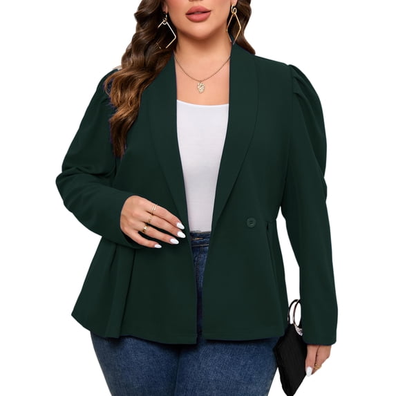 Yesfashion Womens Plus Size Blazer Long Sleeve Notch Lapel Casual Work Blazers Two Button Open Front Pockets Jackets
