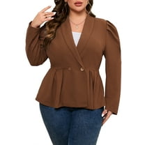 Yesfashion Womens Plus Size Blazer Long Sleeve Notch Lapel Casual Work Blazers Two Button Open Front Pockets Jackets