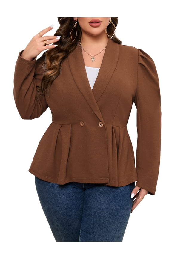 Womens Plus Size Blazer Long Sleeve Notch Lapel Casual Work Blazers Two Button Open Front Pockets Jackets