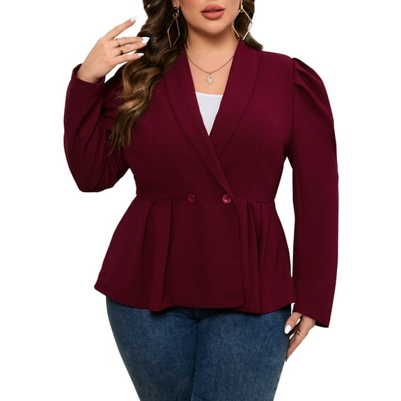 Yesfashion Womens Plus Size Blazer Long Sleeve Notch Lapel Casual Work Blazers Two Button Open Front Pockets Jackets