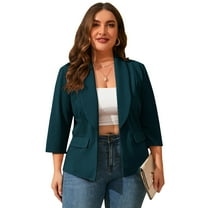 Yesfashion Womens Plus Size Casual Pocketed Blazer Office Open Front 3/4 Sleeve Cardigans Jacket Work Suit