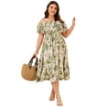 thumbnail image 1 of Yesfashion Womens Plus Size Dresses Floral Print Short Sleeve Square Neck Tie Maxi Dresses, 1 of 7