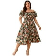 thumbnail image 1 of Yesfashion Womens Plus Size Dresses Floral Print Short Sleeve Square Neck Tie Maxi Dresses, 1 of 7