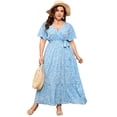 thumbnail image 1 of Yesfashion Womens Plus Size V Neck Wrap Maxi Dress High Waist Ruffle Summer Casual Dress With Belt, 1 of 5