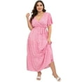 thumbnail image 1 of Yesfashion Womens Plus Size V Neck Wrap Maxi Dress High Waist Ruffle Summer Casual Dress With Belt, 1 of 5