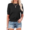 thumbnail image 1 of Yesfashion Womens Puff Short Sleeve Sweater Tops Crewneck Basic Knit Solid Pullover Blouse, 1 of 6