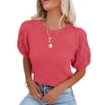thumbnail image 1 of Yesfashion Womens Short Sleeve Sweaters Crewneck Knit Pullover Tops Summer Lightweight Crochet Blouse Shirt, 1 of 5