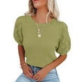 thumbnail image 1 of Yesfashion Womens Short Sleeve Sweaters Crewneck Knit Pullover Tops Summer Lightweight Crochet Blouse Shirt, 1 of 5