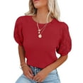 thumbnail image 1 of Yesfashion Womens Short Sleeve Sweaters Crewneck Knit Pullover Tops Summer Lightweight Crochet Blouse Shirt, 1 of 4