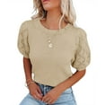 thumbnail image 1 of Yesfashion Womens Short Sleeve Sweaters Crewneck Knit Pullover Tops Summer Lightweight Crochet Blouse Shirt, 1 of 5