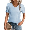 thumbnail image 1 of Yesfashion Womens Short Sleeve Tops Summer Casual V Neck T Shirts Blouses Solid Textured Knit Tee Tunic, 1 of 7