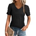 thumbnail image 1 of Yesfashion Womens Short Sleeve Tops Summer Casual V Neck T Shirts Blouses Solid Textured Knit Tee Tunic, 1 of 7
