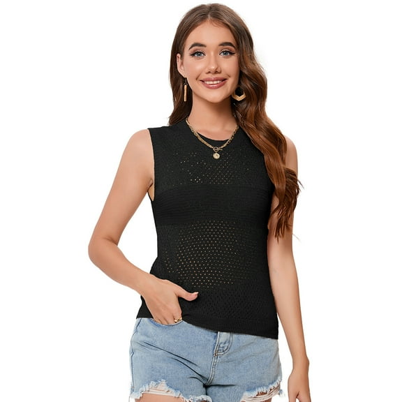 Yesfashion Womens Sleeveless Knit Sweater Vest Casual Solid Camis Short Hollow Out Pullover