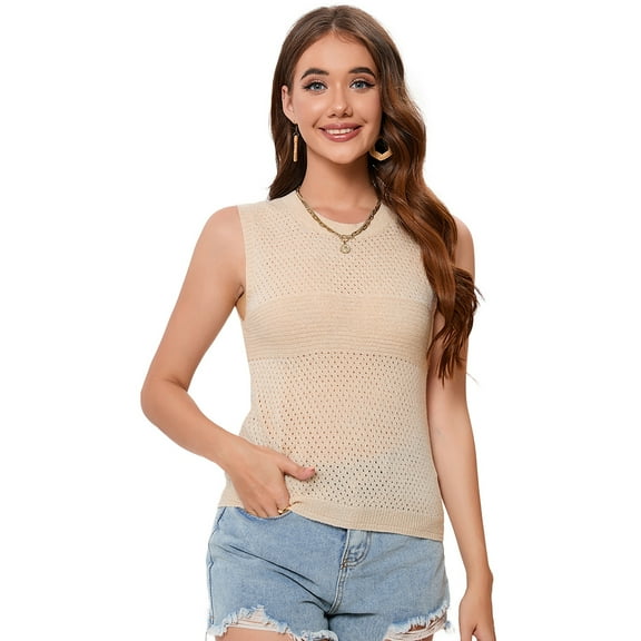 Yesfashion Womens Sleeveless Knit Sweater Vest Casual Solid Camis Short Hollow Out Pullover