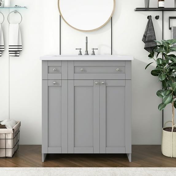 Yesfashion Wood Bathroom Vanity Cabinet With Single Sink Waterproof Bathroom Storage Cabinet With Soft Closing Door