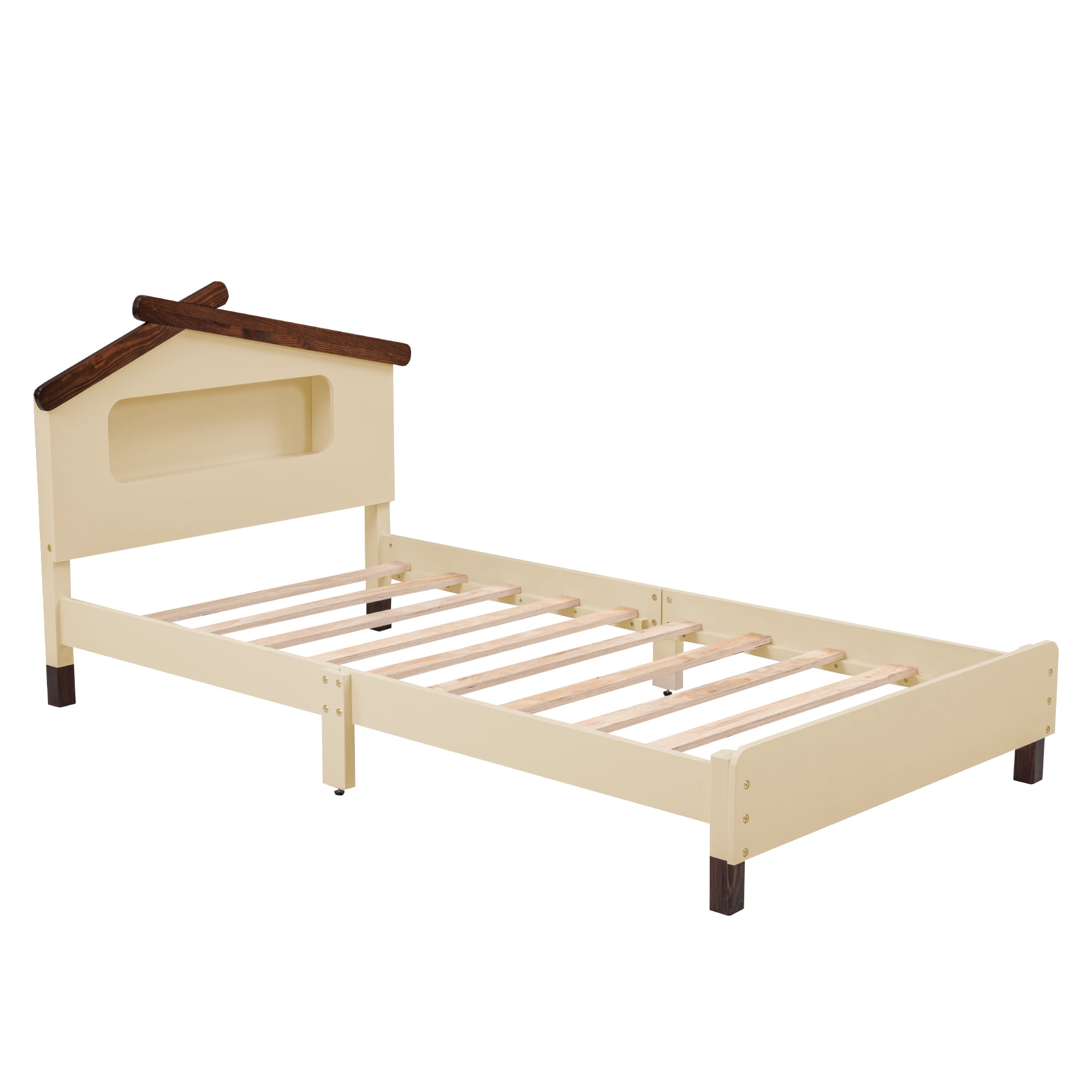 Yesfashion Wood Bed Frame With HouseShaped Headboard Motion Activated