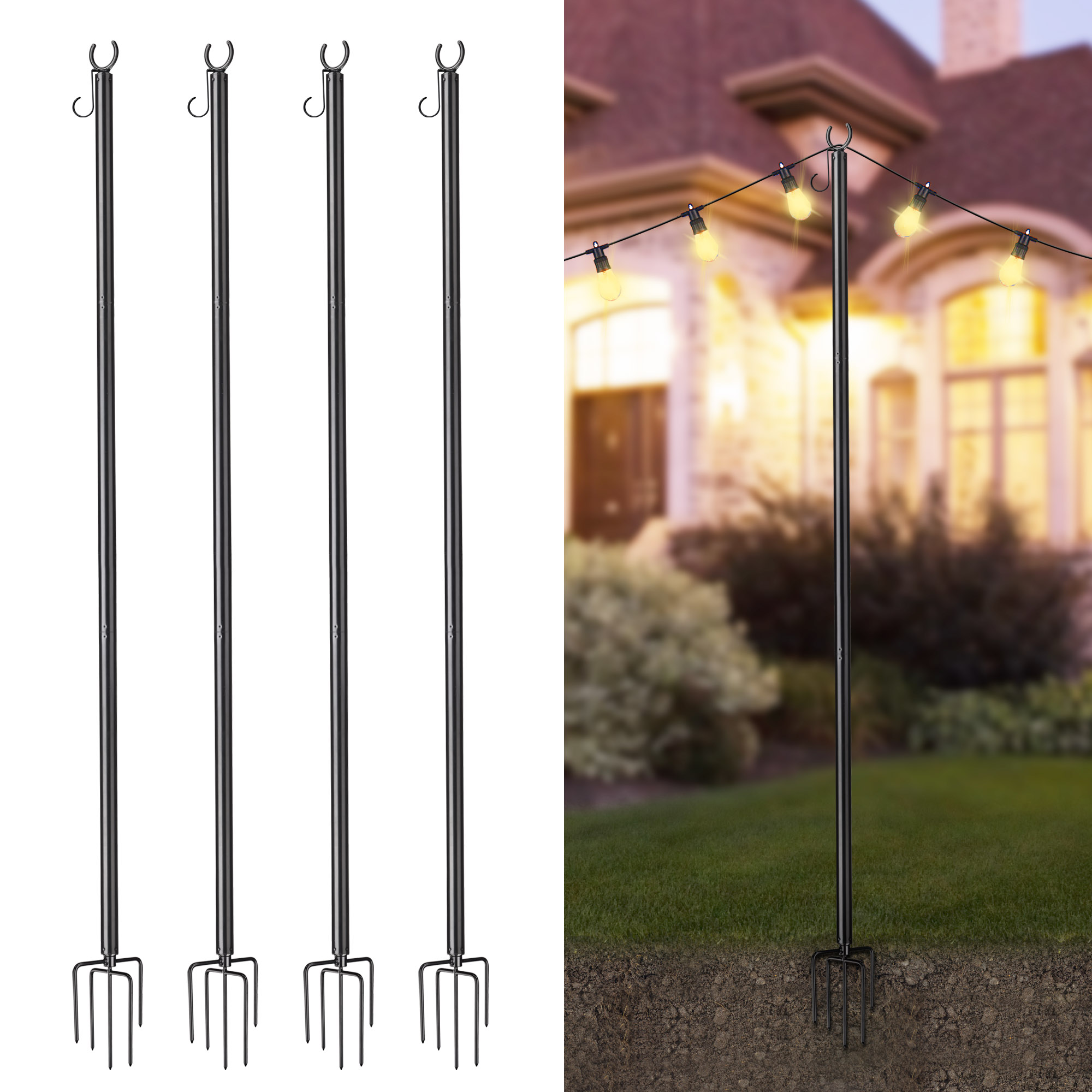 4-Pack 10 Ft Metal String Light Poles – V-Shaped Forked Top, Weatherproof Outdoor Stands For Patio, Deck, Backyard, Garden, Weddings & Parties