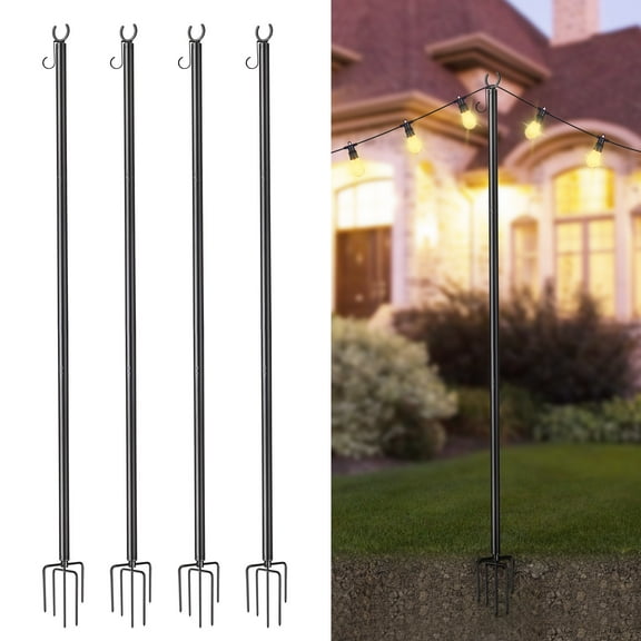 Yeshom 10 Ft String Light Pole Outdoor Metal Pole Aluminum with Side Hooks Patio Backyard Party 4 Pack