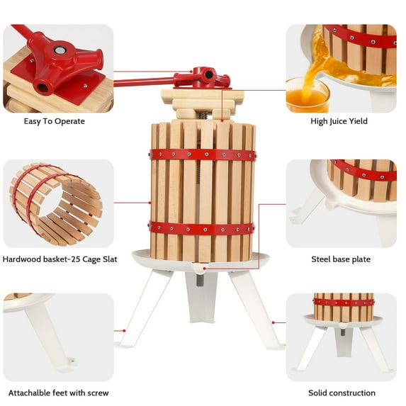 Yeshouse 1.6 Gal Manual Fruit Press, Stainless Steel Juice Extractor With Filter Bag for Wine, Cider & Oil Making (Apple/Grape/Honey) Triangular Base Design for Kitchen & Outdoor Use