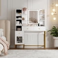 thumbnail image 1 of Yeshouse 1 Piece Adult Modern Vanity Table Set with 3 Color LED Mirror, 3 Drawers, 6 Shelves, and 2 Cabinets, White, 1 of 6