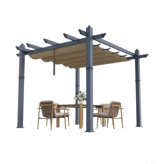 Yeshouse 10x10 Ft Outdoor Pergola Metal Gazebo with Retractable Canopy for Backyard Deck Patio Porch Grape Trellis
