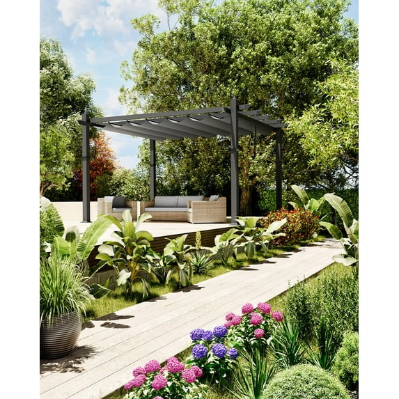 Yeshouse 10x13 Ft Aluminum Pergola with Retractable Canopy Metal Gazebo for Garden Modern Backyard Deck Grape Trellis
