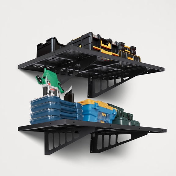 Yeshouse 2 Pack Garage Storage Rack, Heavy Duty Wall Shelf Garage Storage Rack Floating Shelves with Hooks, with 280Lbs Capacity, for Garage, Warehouse, Storage Room