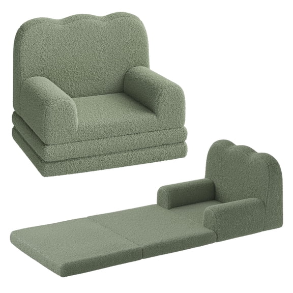 Yeshouse 2-in-1 Kids Sofa Bed, Teddy Fleece Convertible Couch Lounger, Comfy Toddler Chair for Nursery & Gifts