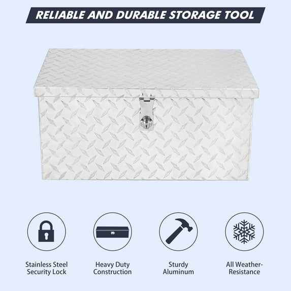 Yeshouse 20 Inch Aluminum Diamond Plate Tool Box With Lock and Keys, Heavy Duty Waterproof Truck Storage Organizer Chest for Pick Up Truck Bed, Rv Trailer/Van With Side Handle
