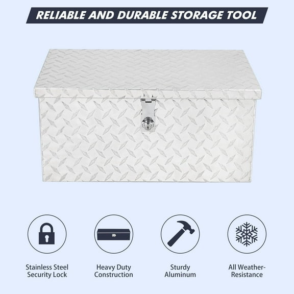 Yeshouse 20 Inch Aluminum Diamond Plate Tool Box With Lock and Keys, Heavy Duty Waterproof Truck Storage Organizer Chest for Pick Up Truck Bed, Rv Trailer/Van With Side Handle