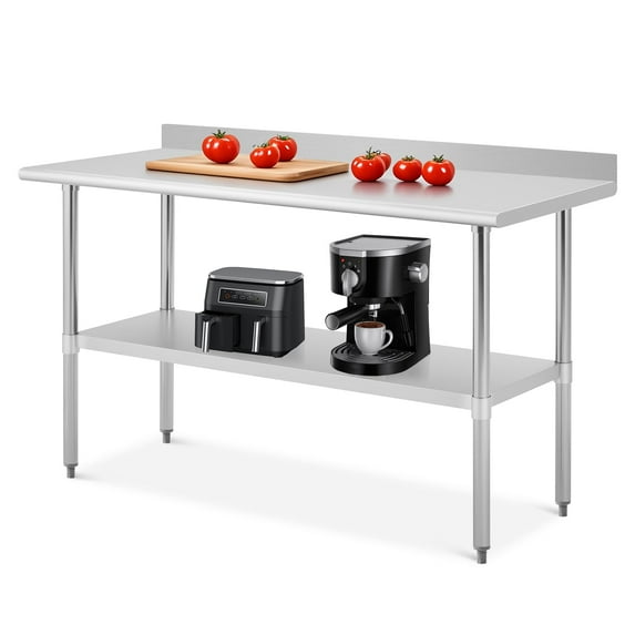 Yeshouse 24"D x 48"W x 36"H/24"D x 60"W x 36"H Heavy Duty Stainless Steel Prep Table with Backsplash & Adjustable Shelf, NSF Certified Commercial Work Table