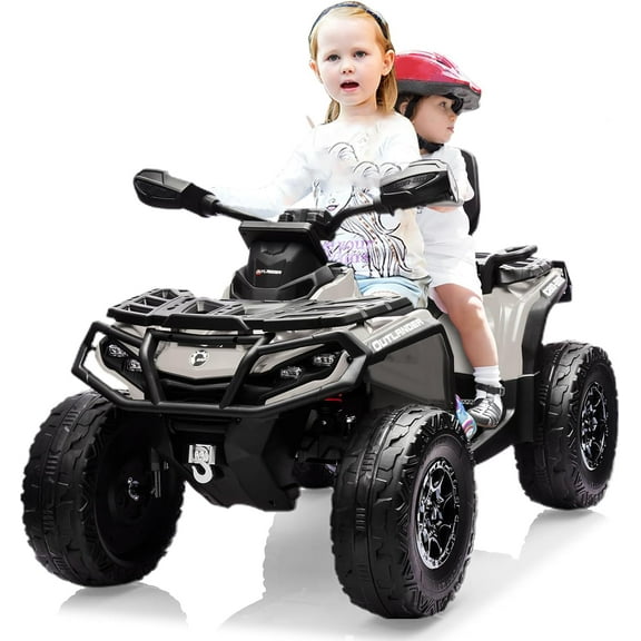 Yeshouse 24V Kids Ride on ATV, Toddler 4WD Electric Ride on Toy Car with LED Light, Bluetooth, Leather Seats, Blue