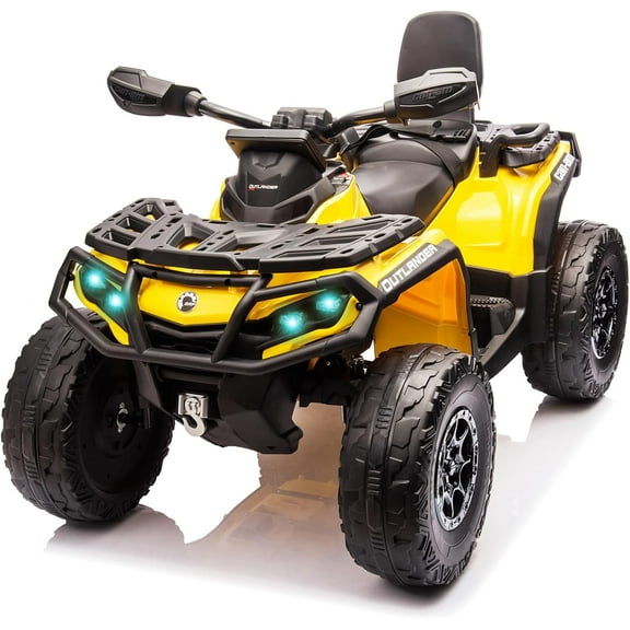 Yeshouse 24V Kids Ride on ATV, Toddler 4WD Electric Ride on Toy Car with LED Light, Bluetooth, Leather Seats, Yellow