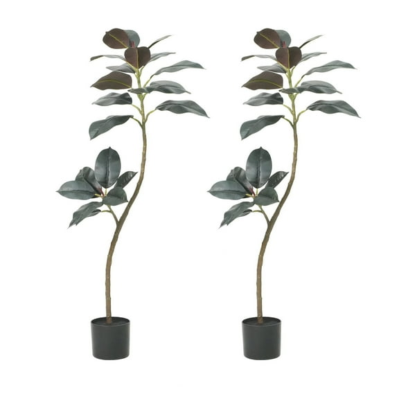 Yeshouse 2Pcs 3.9FT/5.5FT Artificial Rubber Tree, Faux Rubber Tree with Smooth Leaves and Pot for Living Room Bedroom Home Office Decor