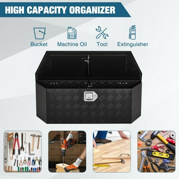 Yeshouse 36 Inch Aluminum Utility Trailer Tongue Tool Box Wide Utility Trailer Tongue Box RV Storage OrganizerTrailer Storage Toolbox With Lock & Keys Black, 5 Bar Tread (36"X12"X12")