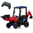 thumbnail image 1 of Yeshouse 4 in 1 Ride on Excavator & Bulldozer, 12V Kids Electric Car Toy with Remote Control, Front Loader, Digger, Horn, Adjustable Seat, for 3-8 Years, Red & Blue, 1 of 7