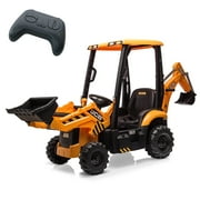 Yeshouse 4 in 1 Ride on Excavator & Bulldozer, 12V Kids Electric Car Toy with Remote Control, Front Loader, Digger, Horn, Adjustable Seat, for 3-8 Years, Yellow