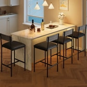 Yeshouse 4-Pack Black Upholstered Barstools, Metal Legs & Footrest