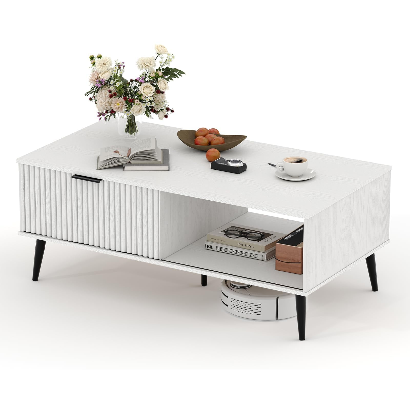 Yeshouse 41 34 Solid Wood Coffee Table Featuring Wavy Sliding Doors