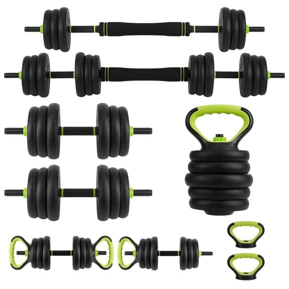 Yeshouse 44Lbs Adjustable 4-In-1 Dumbbell Set, Sand Filled PE Dumbbells with Kettlebell Combo Multi-Function Strength Training Weights Home Gym Equipment for Bench Press Squats and Push-Up Handles