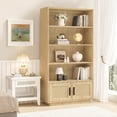 thumbnail image 1 of Yeshouse 5 Tier Bookshelf with Boho Rattan Doors and Wooden Structure for Living Room and Home Office, 1 of 9