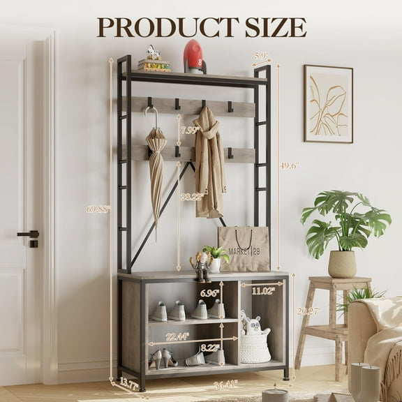 Yeshouse 5-in-1 Hall Tree with Bench, Coat Rack, Shoe Storage, Drawers, and Top Shelf – 36.41'' Freestanding Entryway Organizer with 17 Hooks for Mudroom or Entryway