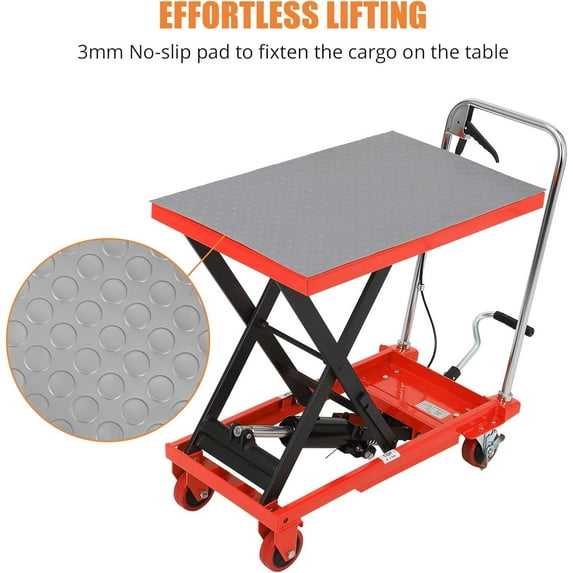 Yeshouse 500lbs Hydraulic Lift Table Cart,Manual Single Scissor Lift Table Capacity 28.5" with 4 Wheels and Non-Slip Pad for Material Handling and Transportation