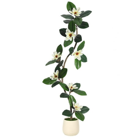 Yeshouse 5FT Faux Magnolia Tree, Tall Artificial Plant with 7 Blooms in White Pot for Home, Office & Living Room Decor