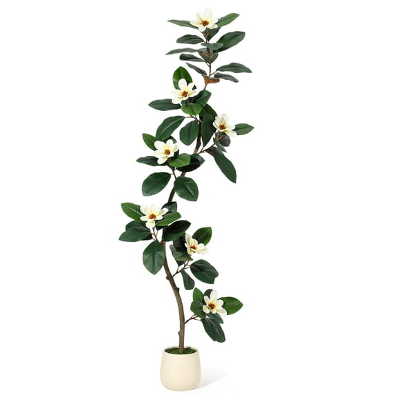 Yeshouse 5FT Faux Magnolia Tree, Tall Artificial Plant with 7 Blooms in White Pot for Home, Office & Living Room Decor