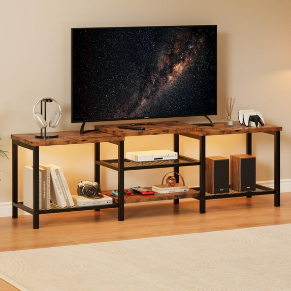Yeshouse 66.9" TV Media Console with Open Storage and Charging Ports: Sturdy and Durable Stand for 55/60/65/75 Inch TVs