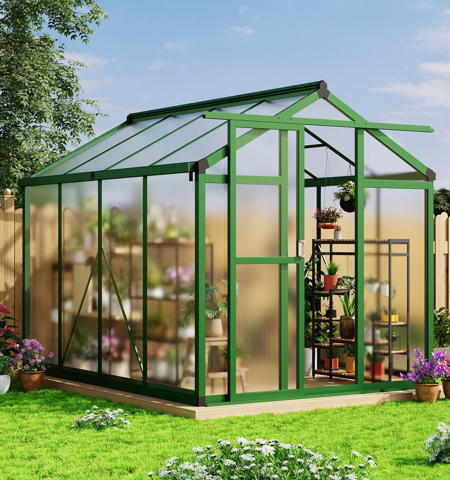 Yeshouse 6x8 FT Outdoor Greenhouse, Easy Assembly Walk-In Design with Aluminum Frame & PET Panels for Backyard