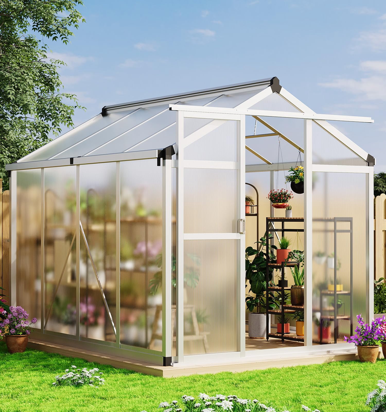 Yeshouse 6x8 FT Outdoor Greenhouse, Easy Assembly Walk-In Design with Durable Aluminum Frame & PET Panels for Backyard