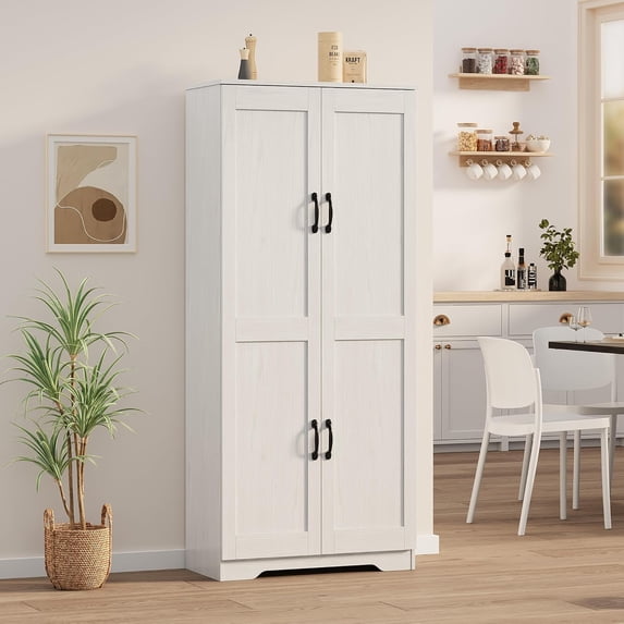 Yeshouse 60" Freestanding Pantry Cabinet - Elegant Storage Solution with 4 Doors and Customizable Shelving