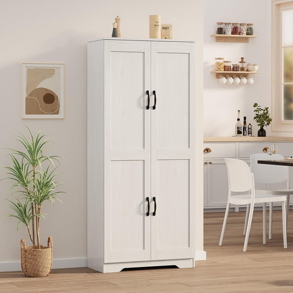 Yeshouse 60" Freestanding Pantry Cabinet - Elegant Storage Solution with 4 Doors and Customizable Shelving